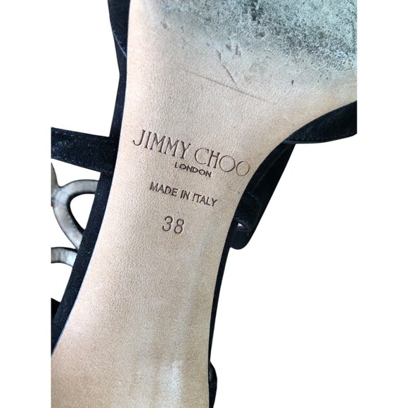 Jimmy Choo Black Suede Ankle Strap Low Heel sz 38 - Picture 7 of 10